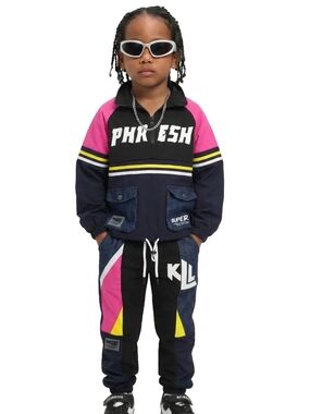 Kleep PHRESH Colorblock Windbreaker Jacket - Black & Pink, Size 5-6